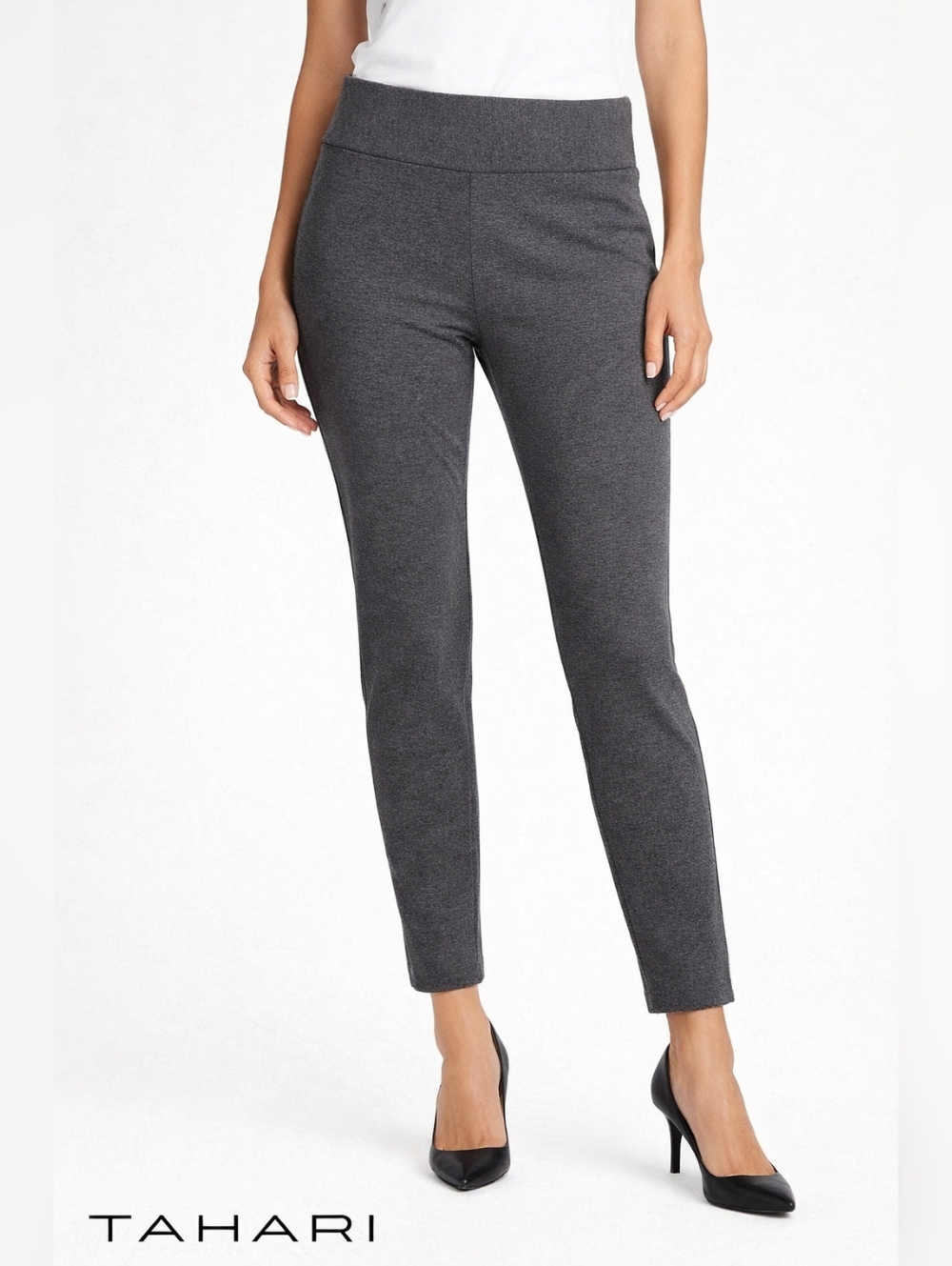 Tahari Charcoal Ponte Cropped Ankle Pants Sz M